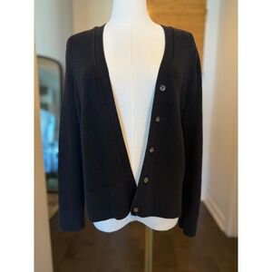 Tommy Hilfiger Black Ribbed V Neck Button Front Cardigan Sweater Women's L